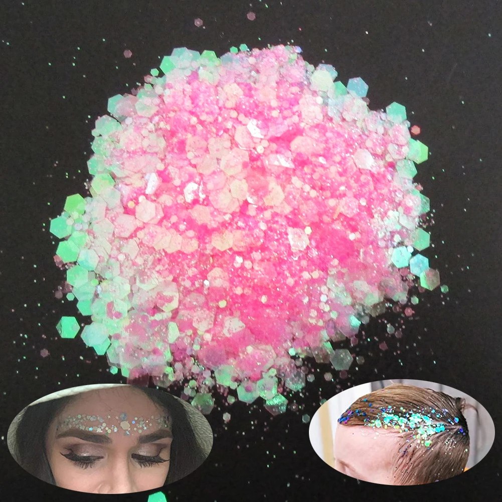 Радужные Блестящие Блестки шестиугольные с голографическим блеском 15 г