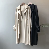 womens fashion thin vertical windbreaker double breasted solid color medium and long coat top 2022 spring and autumn new