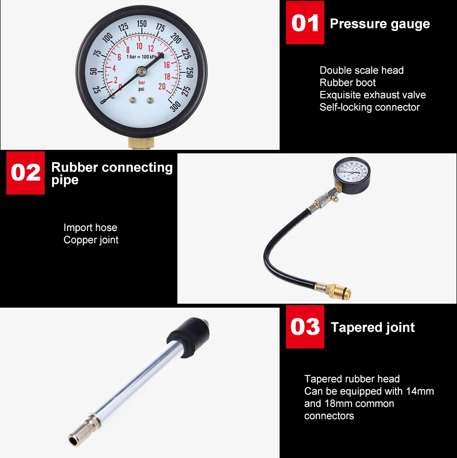 MR CARTOOL G324 0-300PSI компрессионный двигатель цилиндр тестер бензиновый Манометр тестер комплект Автомобильный диагностический инструмент