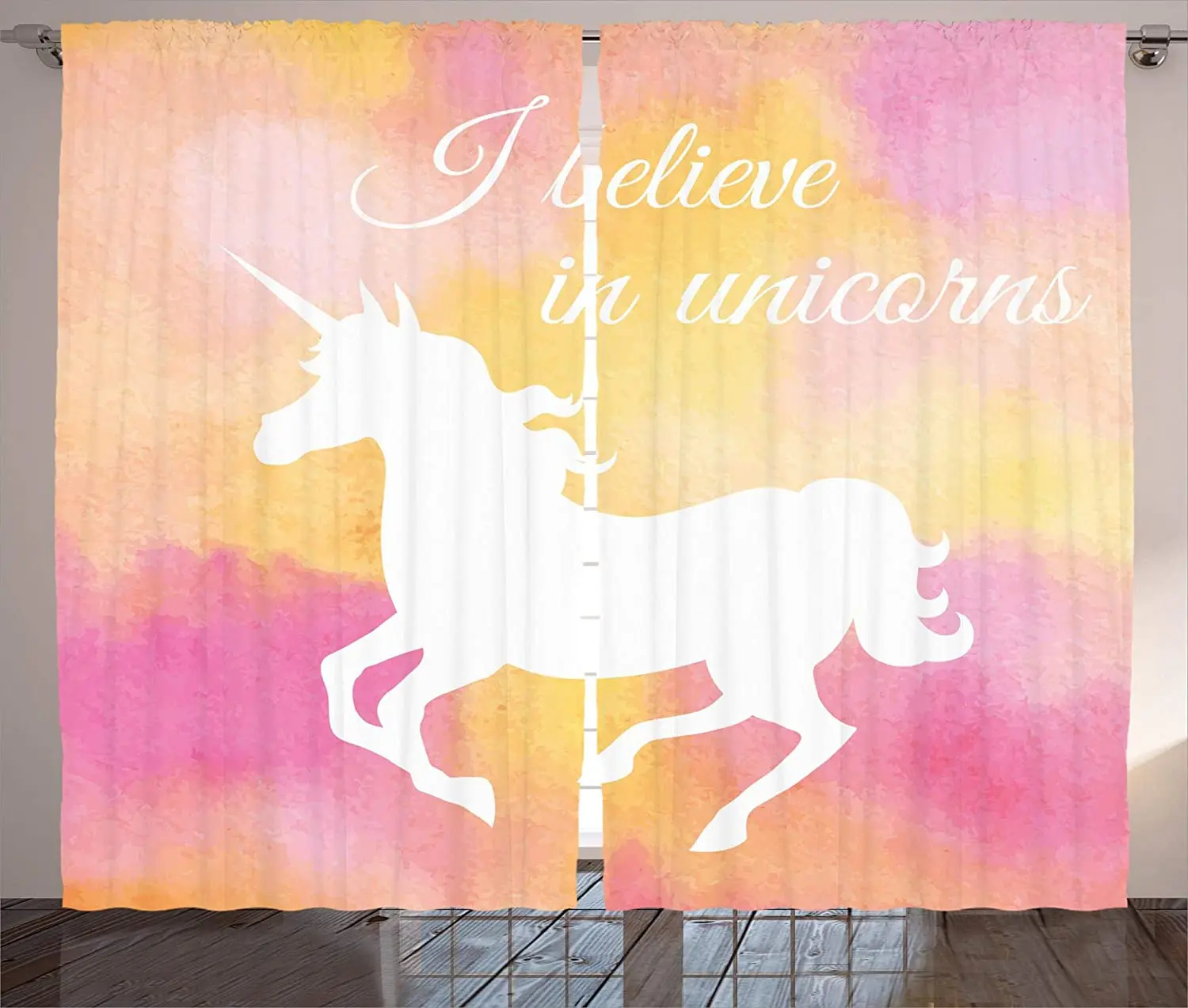 Занавески с единорогом силуэт единорога размытая чистота и благодать Верьте в
