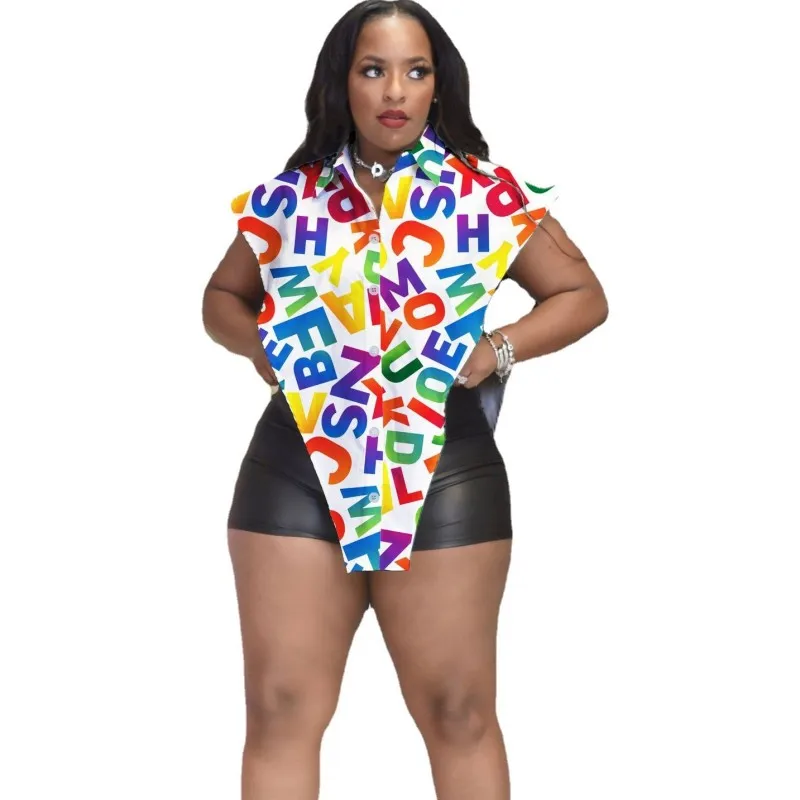 

Женская Длинная блузка, с треугольным вырезом и надписями, лето