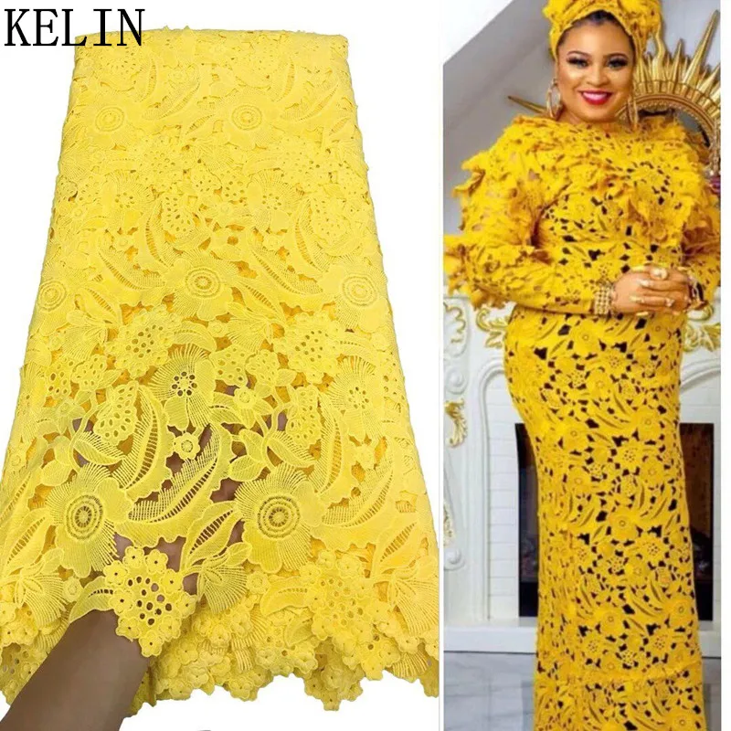 Новейший дизайн африканская кружевная ткань высокого качества желтый гипюр шнур