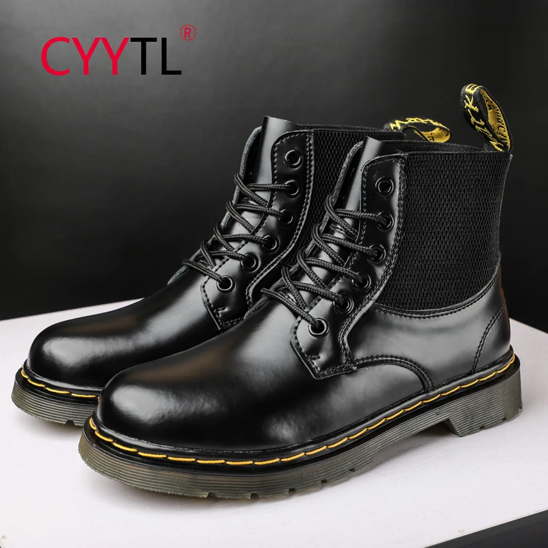 

CYYTL 6 Holes Couple Ankle Casual Boots Fashion Men's Leather Shoes Winter Lace-Up Motorcycle Waterproof Outdoor Walking Booties