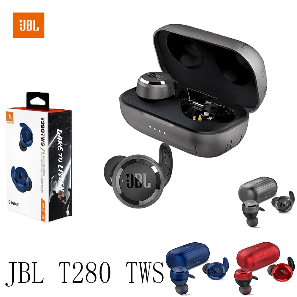 

Беспроводные Bluetooth наушники JBL T280 TWS, стереонаушники JBL T280TWS, басовая гарнитура, пластиковая зарядная коробка