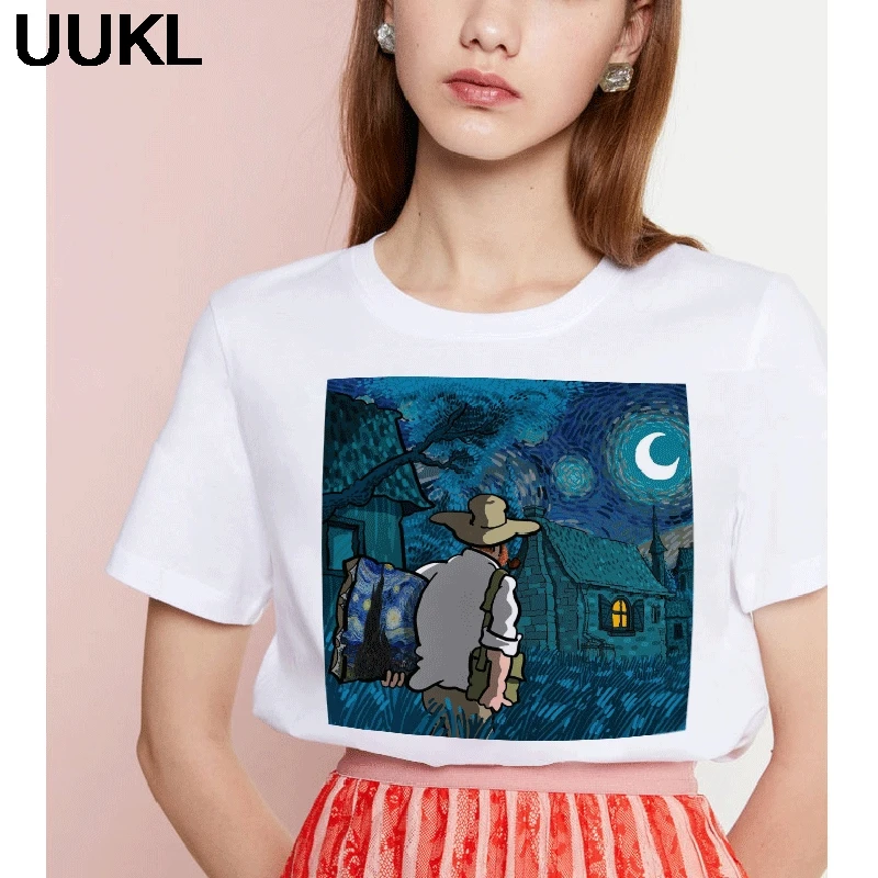 Женская летняя модная футболка 2020 веселая Футболка Harajuku Van Gogh Paris Selfie женская