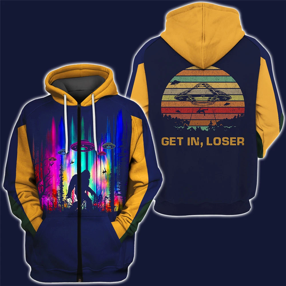 

Color forest alien print stitching design fashion 3D zipper hoodie