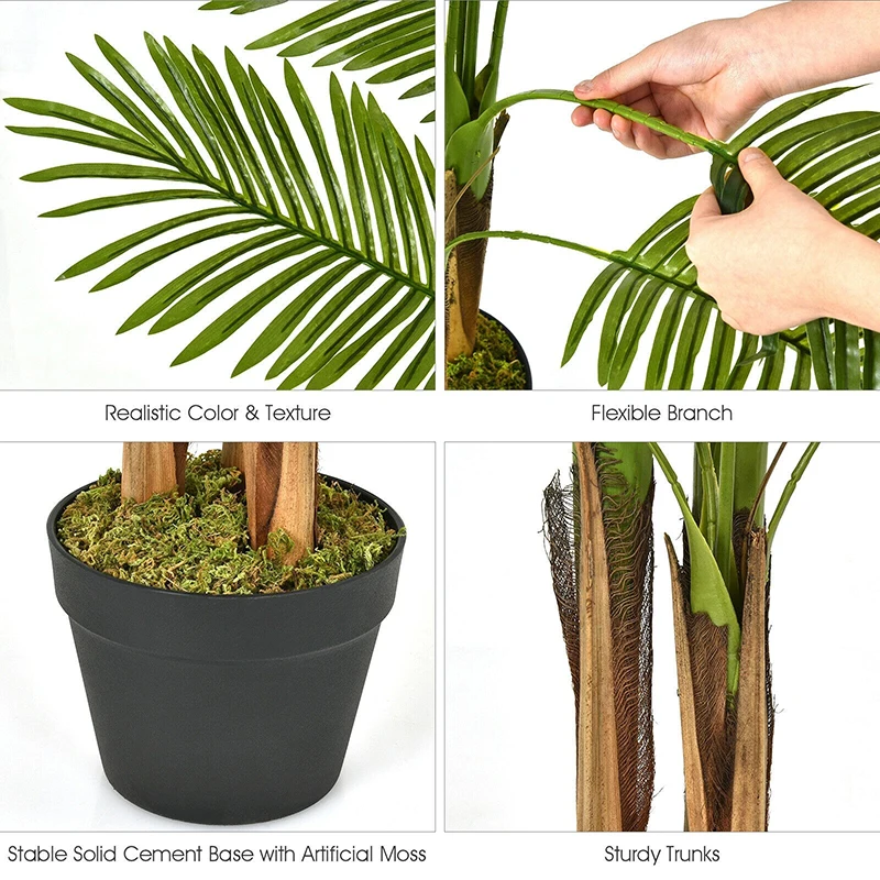 

4.3 ft Indoor Artificial Phoenix Palm Tree Plant Non-toxic premium PEVA leaves solid wood trunk Artificial Plants Decorations