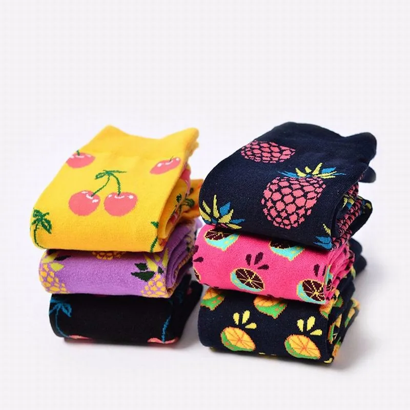 

Fashion Cute 5colors Elastic Warm Gilrs Soft Fruit Printing Woman Man Unisex Lovers Skateboard Cotton Socks Beauty Sports