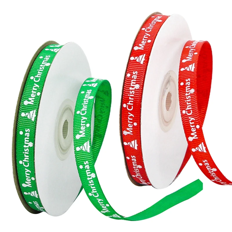 

10 Rolls 25 Yards Merry Christmas Printing Red Green Grosgrain Ribbon Roll for DIY Crafts Gift Wrapping Xmas Decoration