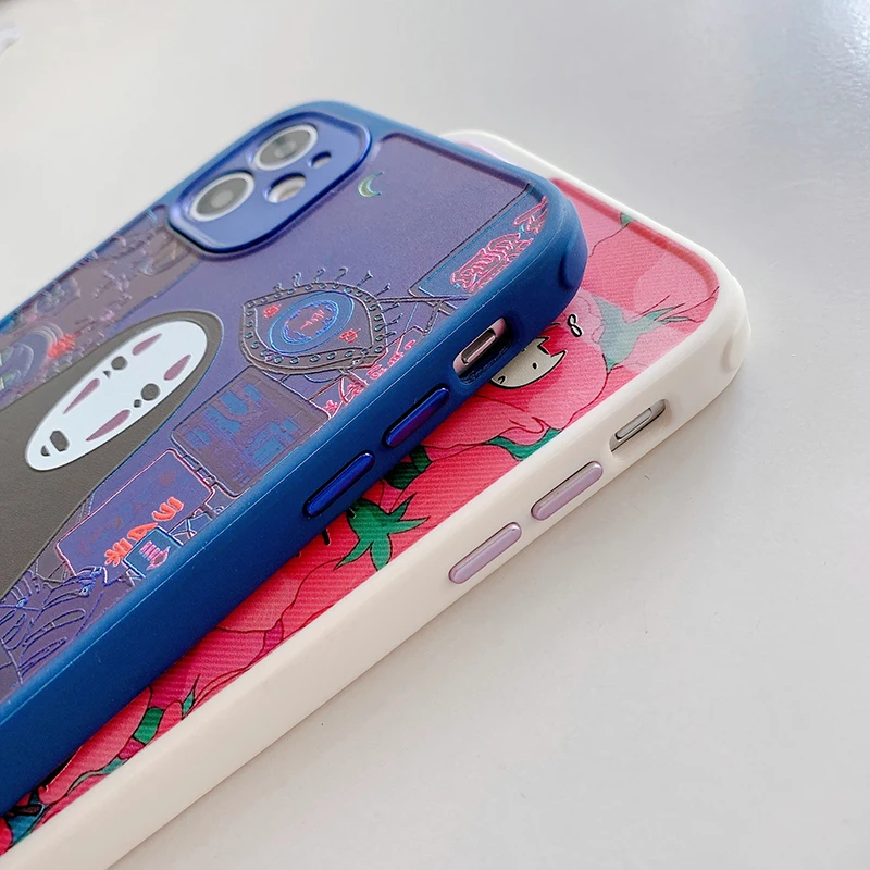 Cute Funny Spirited Away no face man Totoro soft phone case for iphone 14 13 7 8plus 11 Pro X XS XR MAX Metal lens protect cover
