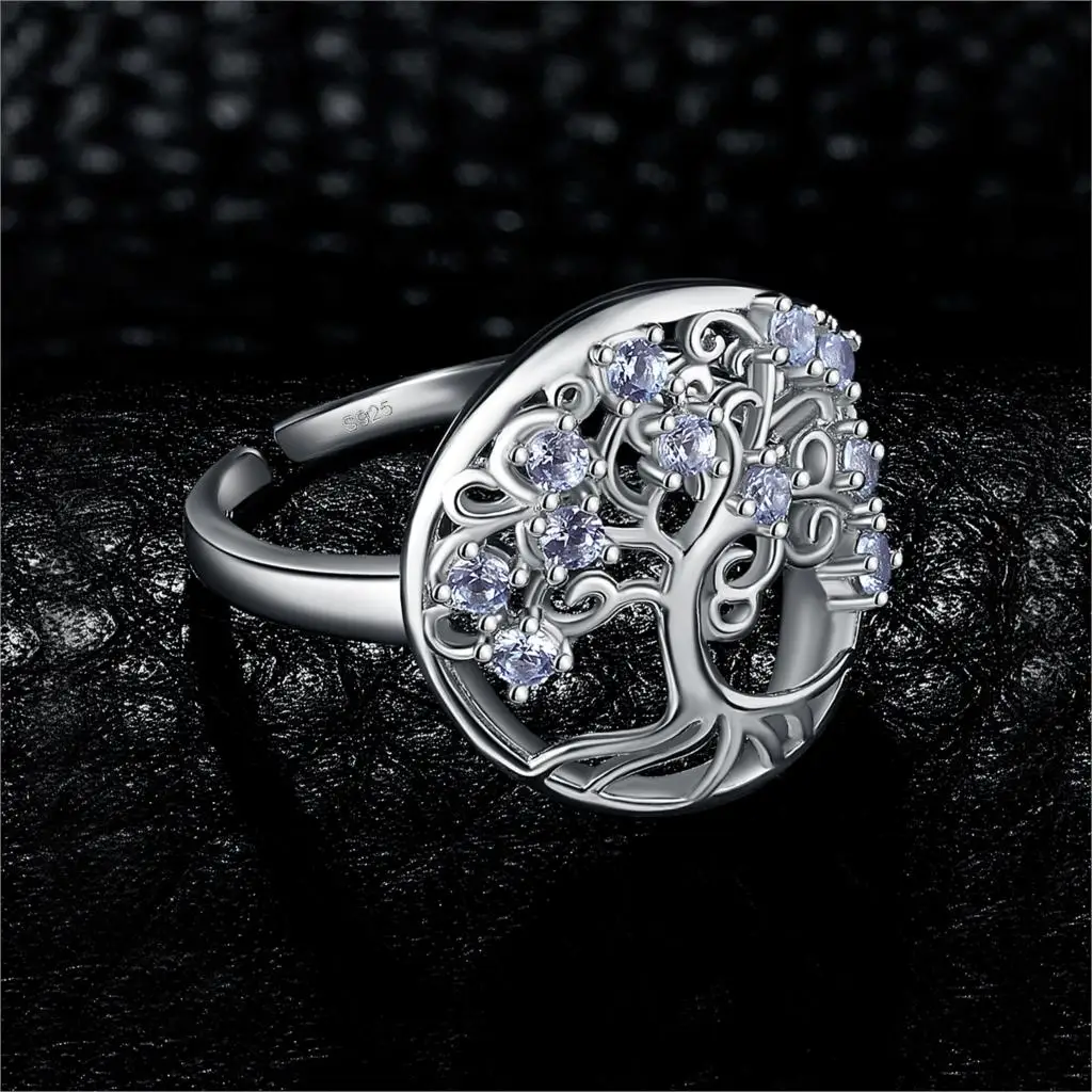 JewelryPalace Genuine Light Blue Spinel Tree of Life Adjustable Open Ring 925 Sterling Silver Round Sweet and romantic