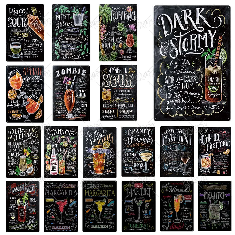 Винтажные металлические знаки зомби Маргарита мартини Мохито жестяная вывеска