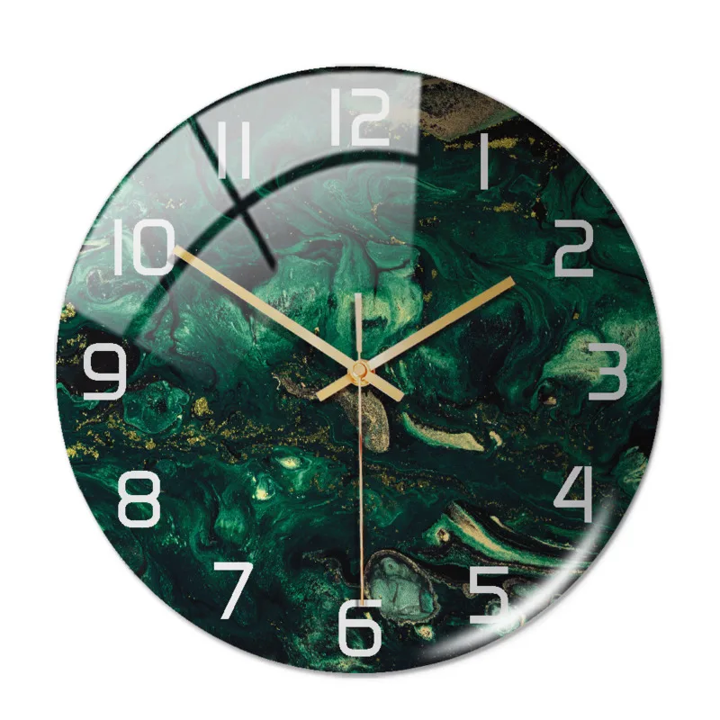 Acrylic Dark Green ​Marble Pattern Wall Adhesive Clock Metal Needle Silent Clock Mechanism Modern Living Room Home Decoration