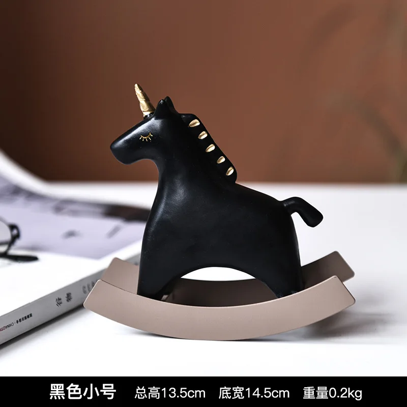 

Nordic simple resin rocking horse decoration net red girl heart home soft outfit unicorn animal decoration office home decor