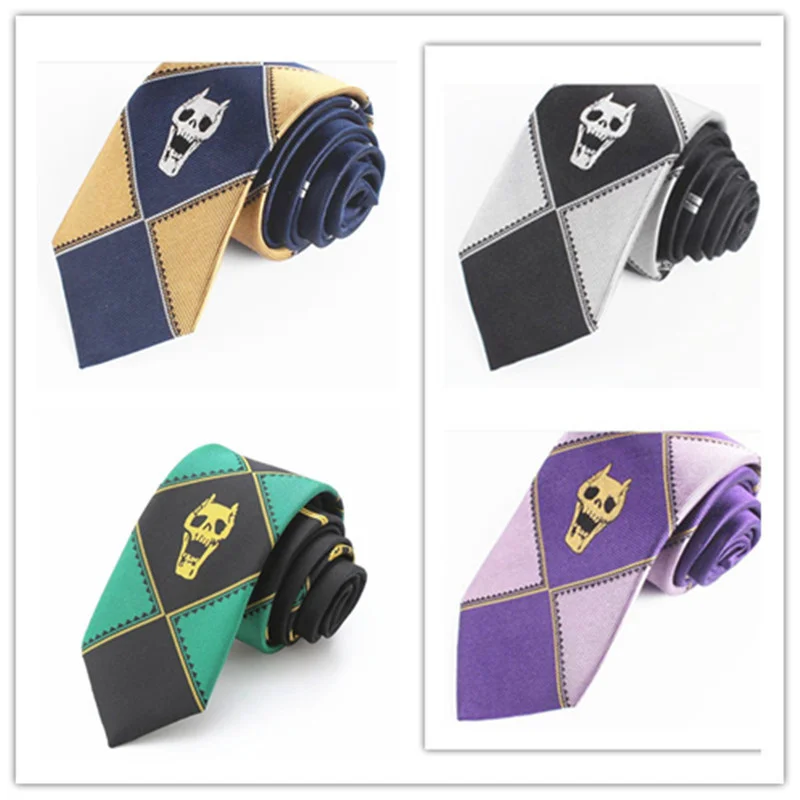 

Hot Anime JoJo's Bizarre Adventure Necktie Kira Yoshikage Cosplay Tie KILLER QUEEN Skull Neck Heavens Door Costume Prop Party