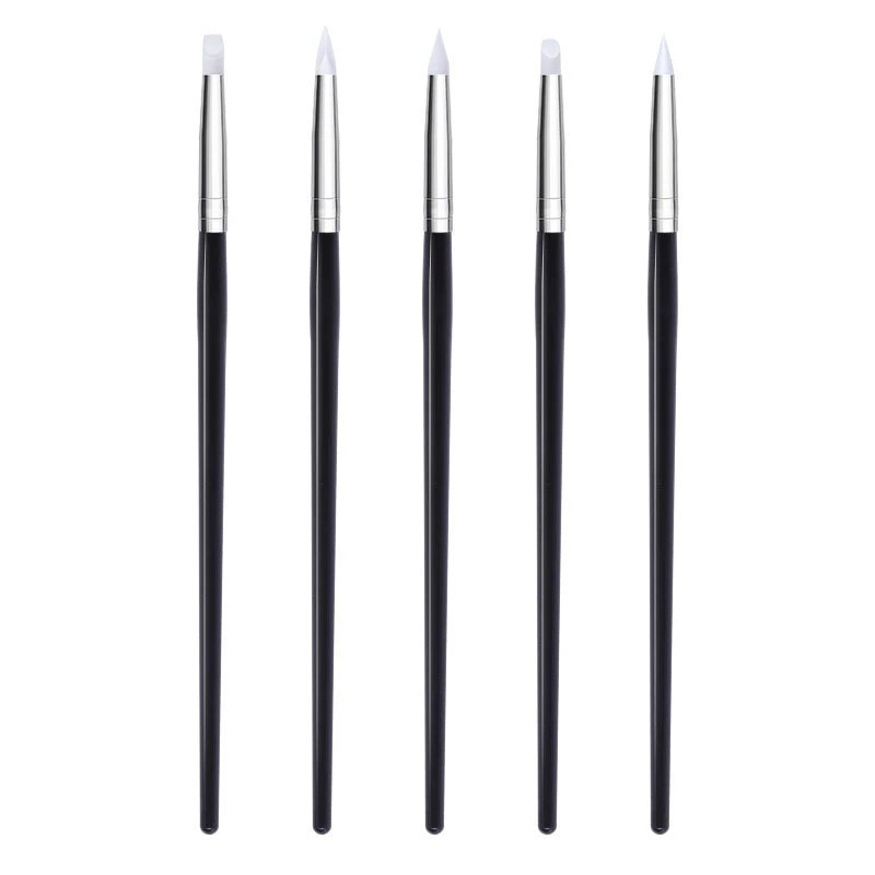 

5Pcs/Set Professional Black Nail Art Pen Brushes Soft Silicone Carving Sculpture Embossing UV Gel Building DIY Manicure Tools