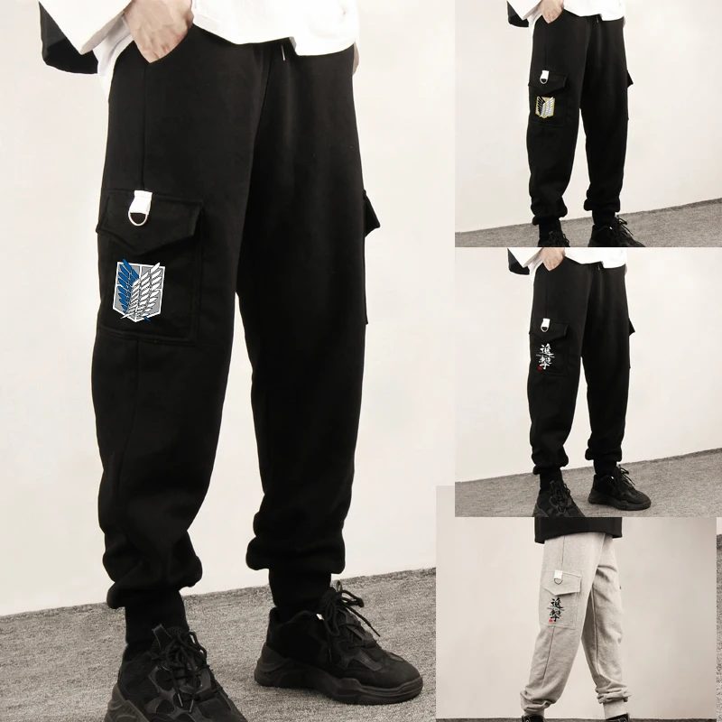 

2021 New Unisex Anime Attack On Titan Cosplay Long Pants Pattern Printing Sweatpants Black Overalls Trousers Women Men Trousers