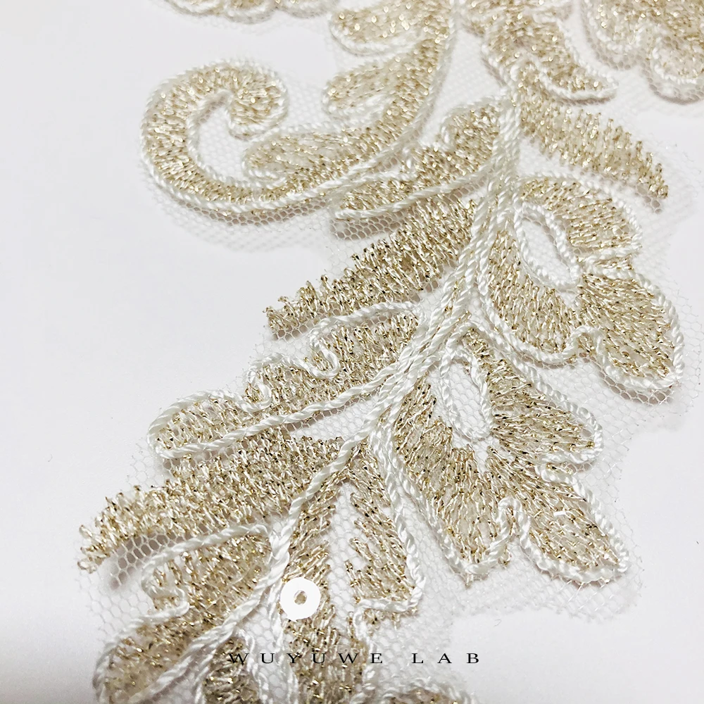 1 пара прозрачная хлопковая гипюровая ткань цвета шампанского с блестками и