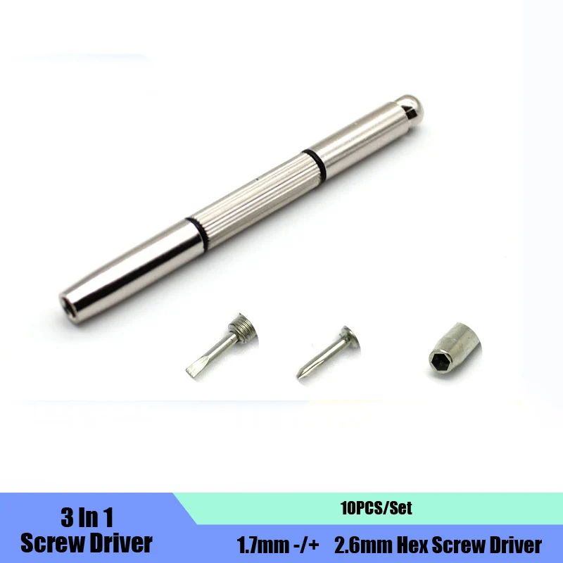 

10PCS/Set 3 In 1 1.7mm -/+ 2.6mm Hex Screw Driver KeyChain Gadget