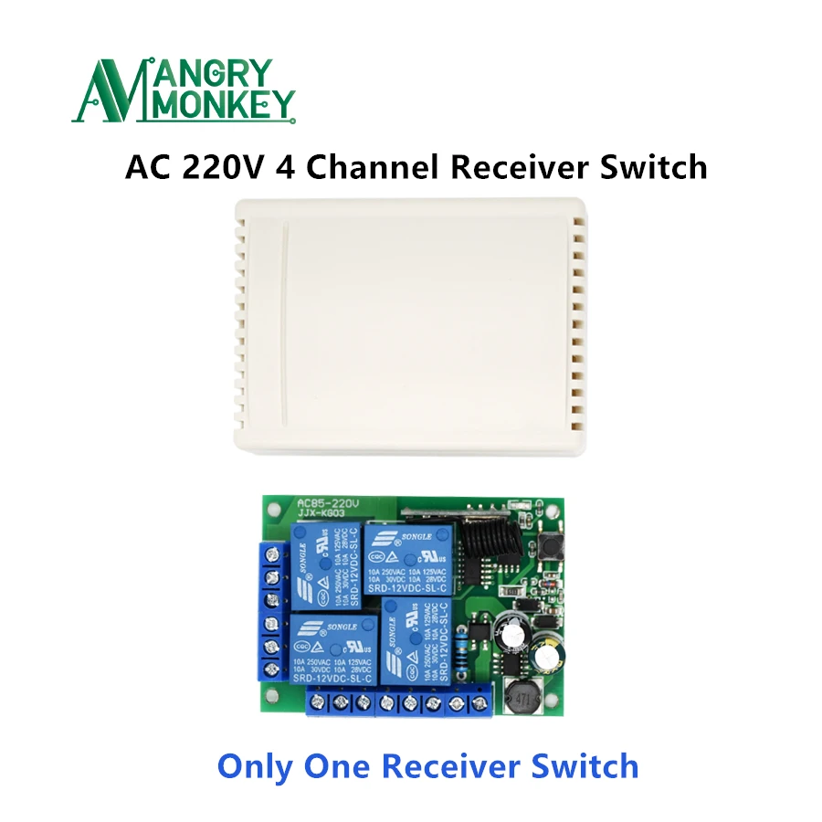 Angry monkey 433Mhz пульт дистанционного управления беспроводной переключатель AC 85V~ 250V 220V 4 chann релейный модуль приемника и 2 штуки управления 433 mhz - Цвет: Only One  Switch