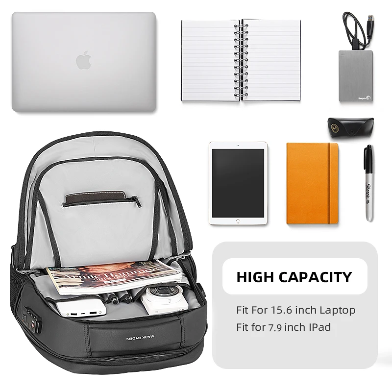 Рюкзак мужской под ноутбук 15 6 дюйма с защитой от кражи без ключа|Мужские рюкзаки|