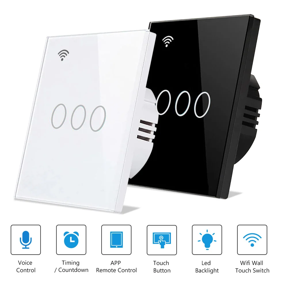

1/2/3 Gang Wifi Wall Touch Switch Smart Light Switch AC110-250V Tuya Smart Home Support Alexa Google Home App RF Remote Control