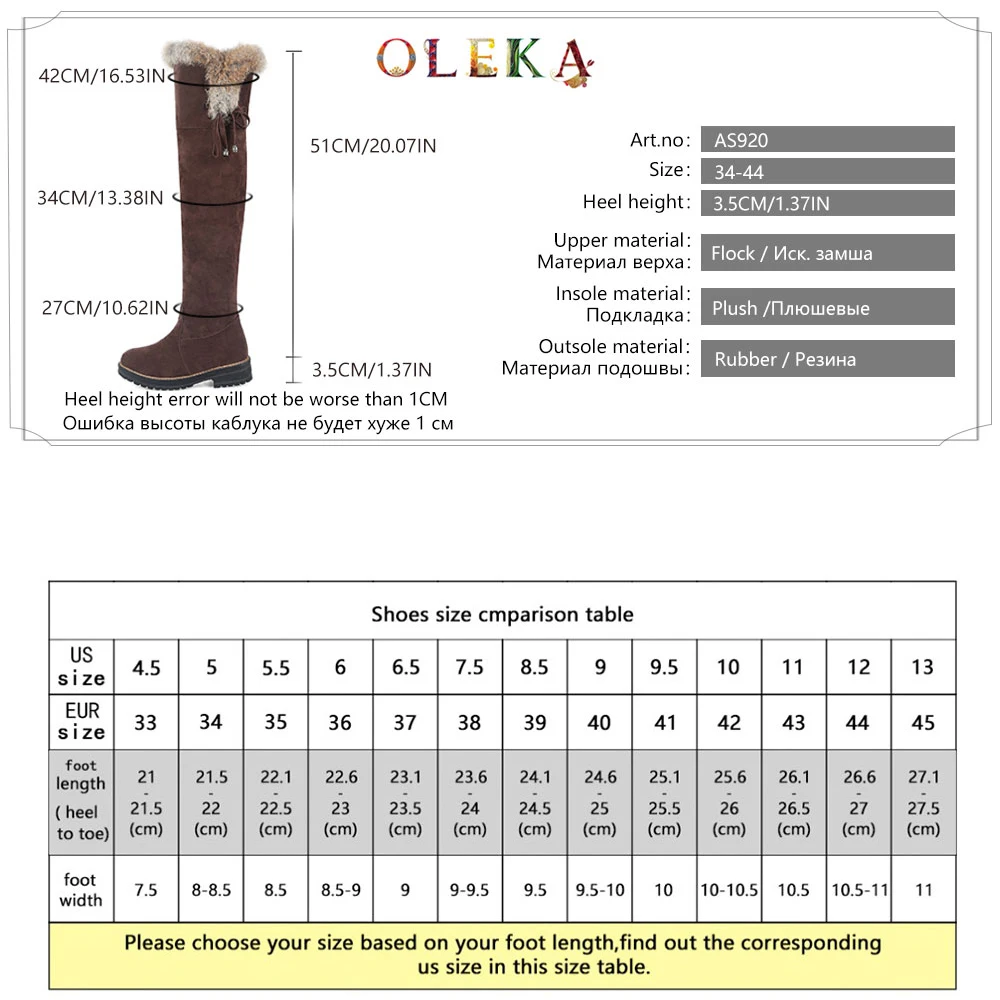 

OLEKA Over-the-knee Winter Sexy Boots Square Heel Fur Round Toe Winter Boots Women Elegant Style Snow Boots New AS920