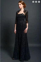 maxi elegant 2018 formal party evening gown vestido de noiva formales long black mother of the bride dresses with lace jacket