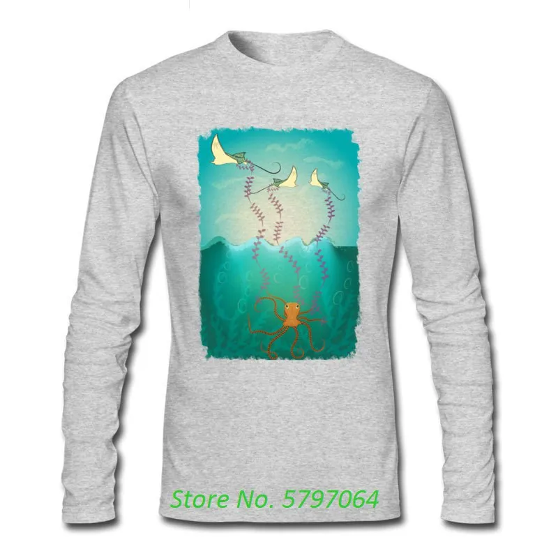 Забавный осьминог Летающий серый змей мультфильм дизайн футболка для мужчин 100%