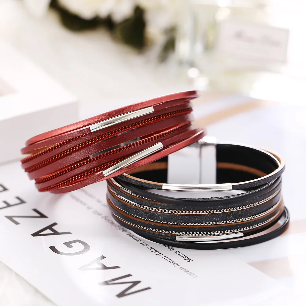 8 сезонов винтажные плетеные черные/красные кожаные мужские браслеты для женщин