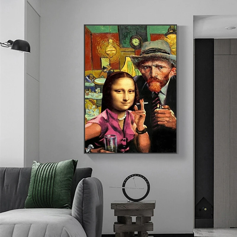 Картины на холсте Мона Лиза и Ван Гог смешные художественные постеры принты