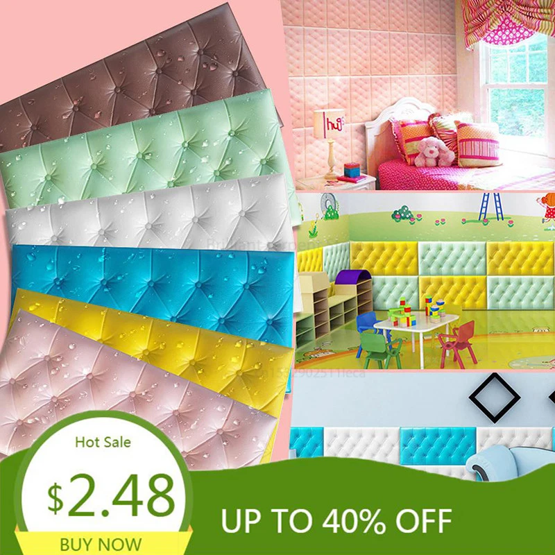 

3D Wall Sticker DIY Self-Adhesive Decor Foam Waterproof Covering Wallpaper For Kids Room Kitchen Stickers