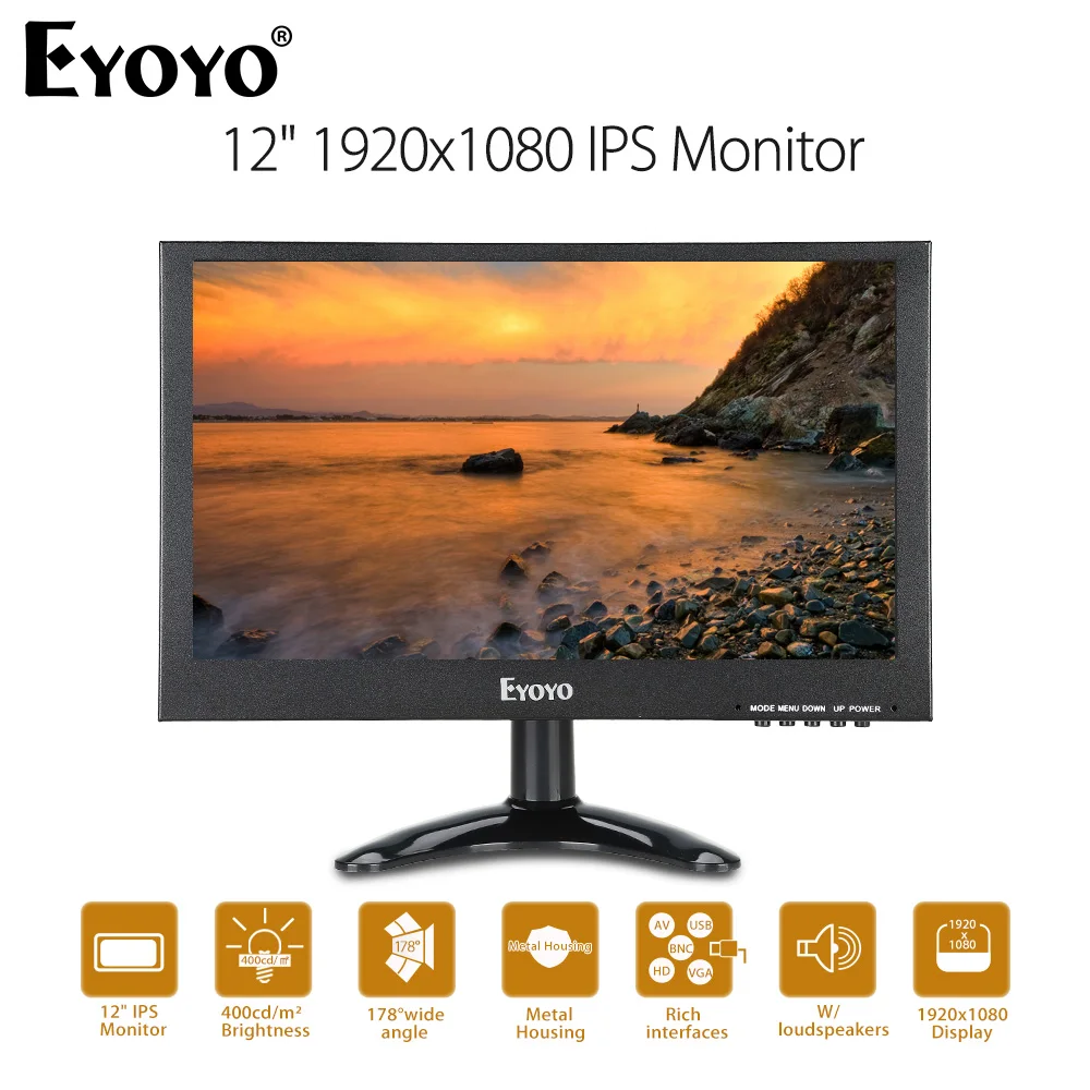 EYOYO EM12G IPS HDMI CC ТВ монитор 12 &quotFHD 1080P ЖК экран с VGA BNC AV USB для ПК DVR камеры