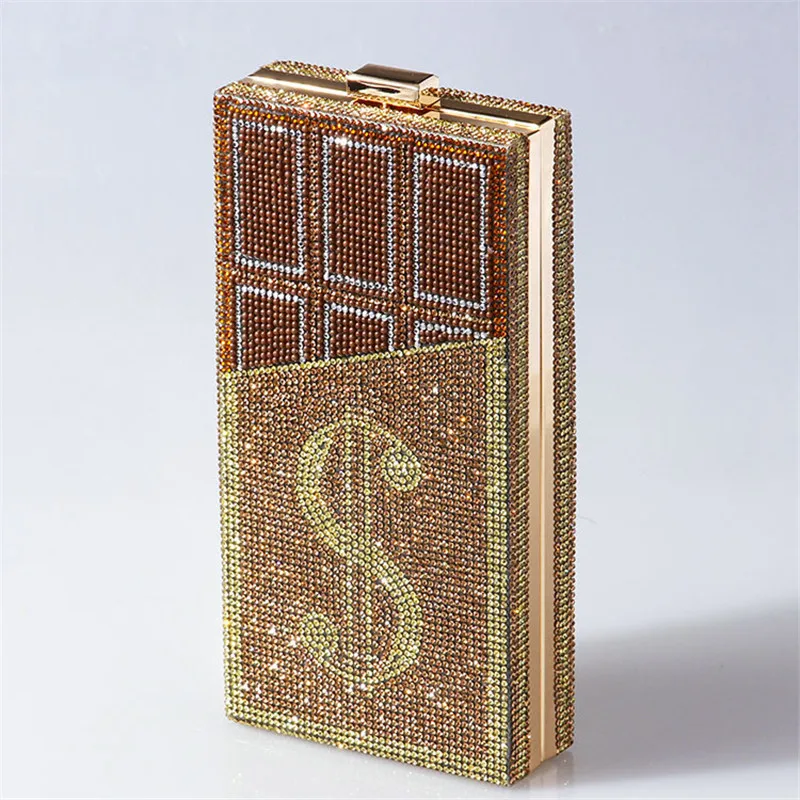 

2021 New Design Pink Crystal USD Dollars Frame Clutch Purses For Women