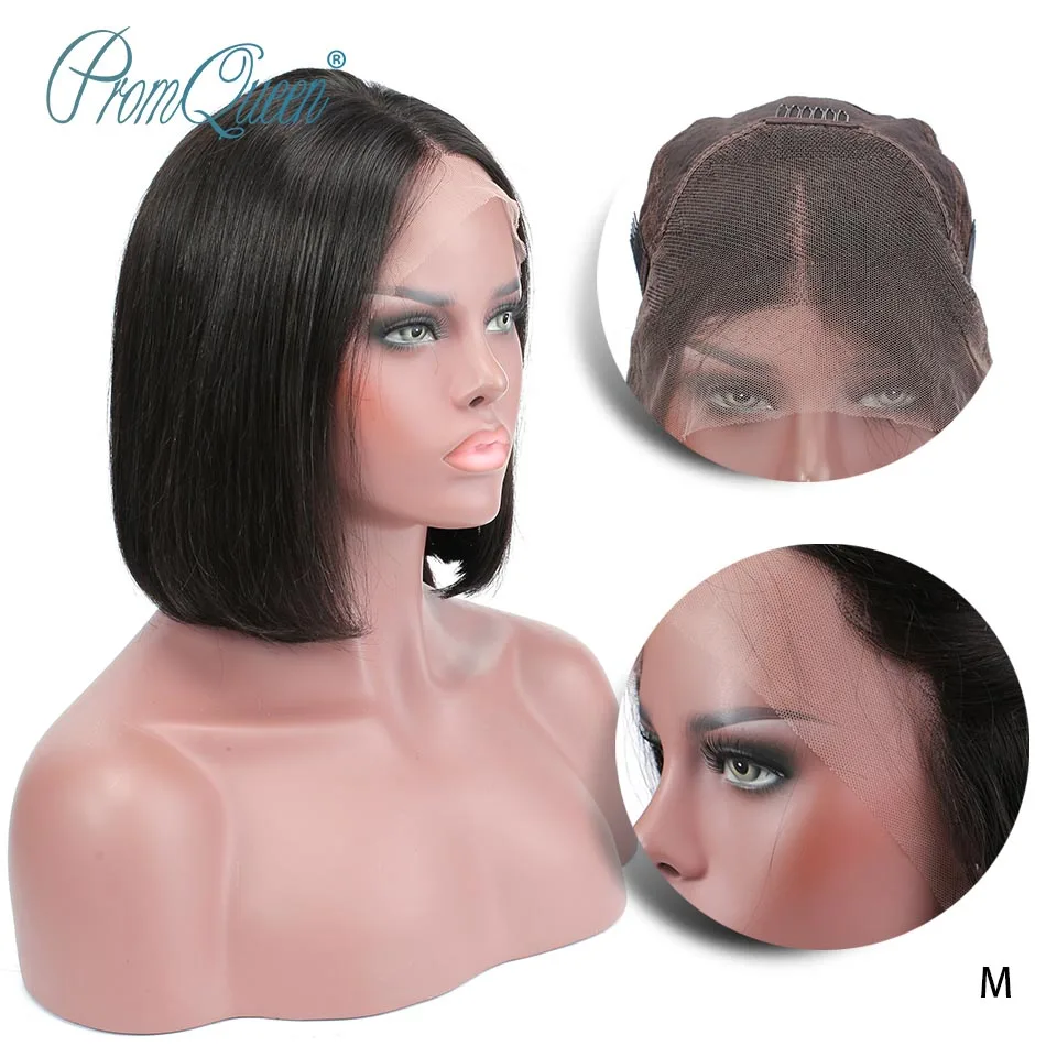 Прямые короткие парики PromQueen из человеческих волос на сетке спереди 13x4 150%