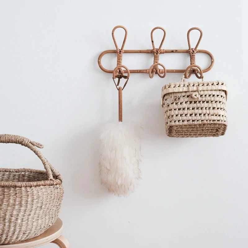 

2 Pack Handmade Rattan Hanger Wall Hooks Clothes Hat Retro Rustic Wall Hanging Hanger Household Hook Tools 3 Hooks