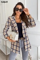 plaid women jacket elegant office blazer female oversize tailleur girls coat single button jacket commute autumn blazers 2021