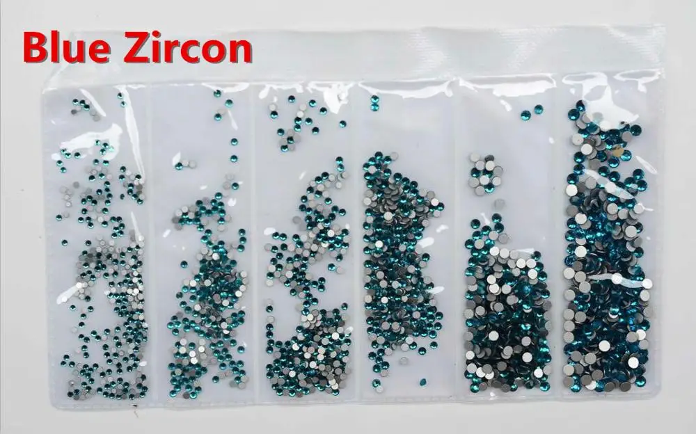 Blue Zircon 40 цветов, смешанные размеры кристально чистый AB горячей фиксации, плоская задняя часть, стразы для дизайна ногтей Стразы для 3D нейл-арта украшения Блеск - Цвет: Blue Zircon