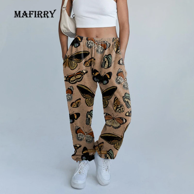 

Женские свободные брюки с принтом бабочки, повседневные брюки с карманами и эластичным поясом, элегантная уличная одежда, Прямая поставка, ...