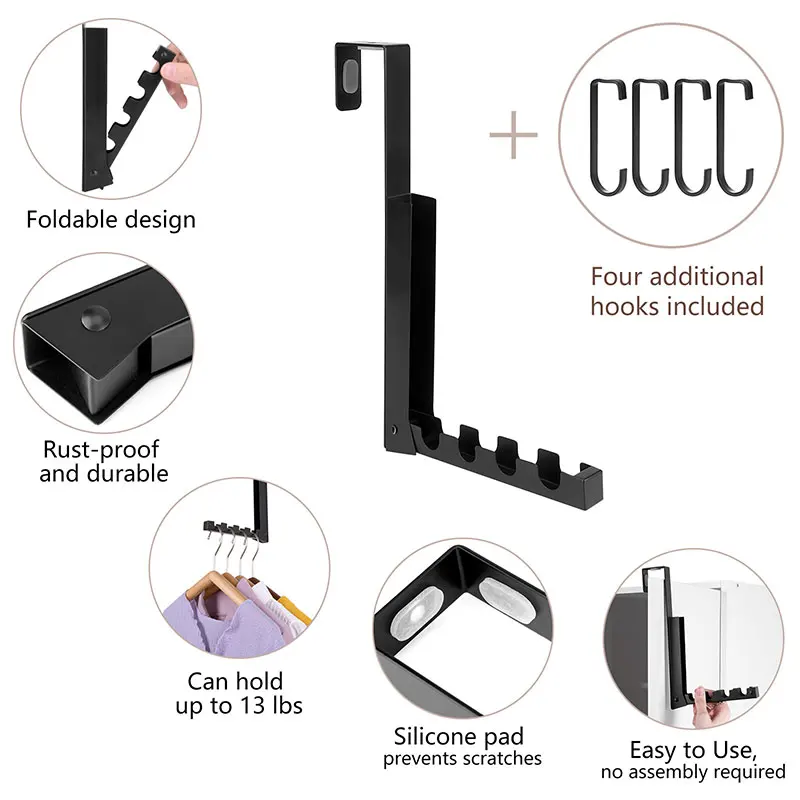 Gancho de pared reutilizable en forma de Z, gancho negro impermeable y a prueba de aceite para ba&ntilde;o, cocina, resistente, VC-3