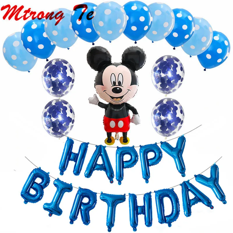28 шт. Микки и Минни Маус Мышь гелия Фольга воздушные шары Happy Birthday Алфавит висит письма клипсы для воздушных шаров, детский праздничный костюм украшения детский душ