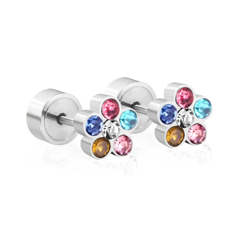 LUXUKISSKIDS 6 мм 316L Нержавеющая сталь серьги-гвоздики Комплект сережек для женщин для маленьких девочек золото/с украшениями в виде серебристых кристаллов, не вызывает аллергию, винт сережки-гвоздики - Окраска металла: 6