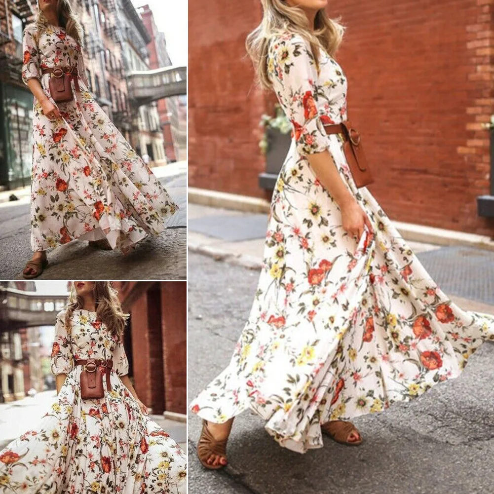 Женское винтажное платье макси с цветочным принтом элегантное праздничное из