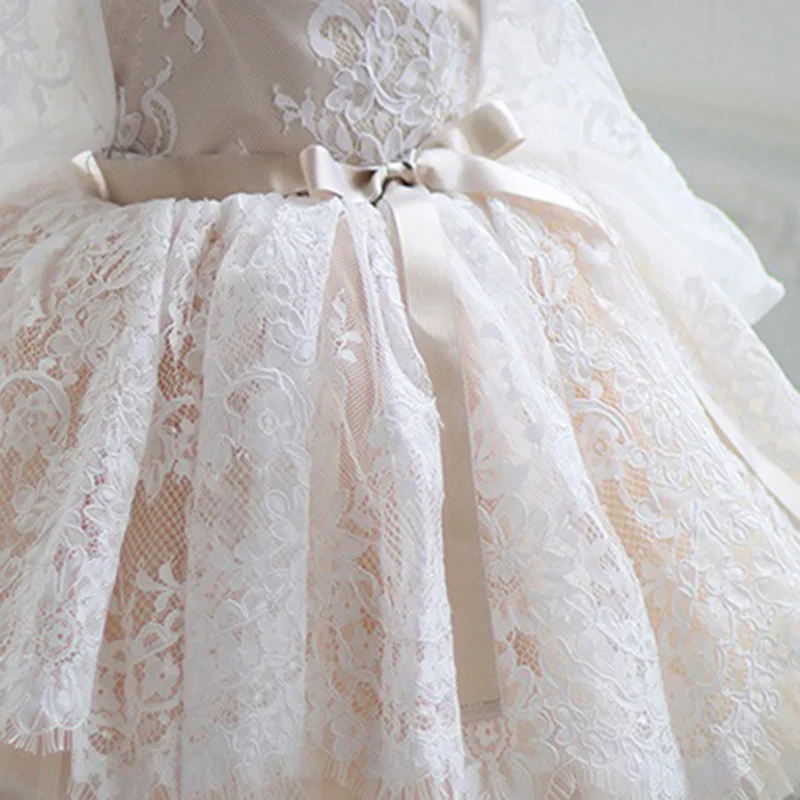 

Champagne Girl Dress Baptismal dress for infant Lace elegant Flower Girls Wedding Dresses tutu princess Party Flower girl Dress