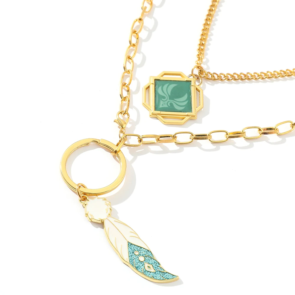 Игра Genshin ударное двойное ожерелье элемент ветра Божьи глаза перо Венти