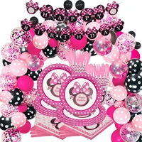 disney minnie mouse birthday party supplies black pink balloon garland arch paper plates cups napkins for mouse party decoration