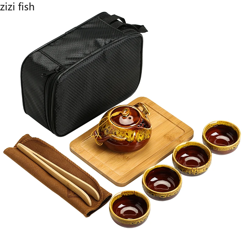 Portable Travel Tea Set Kung Fu Teapot 1 Pot 4 Cup Chinese | Дом и сад