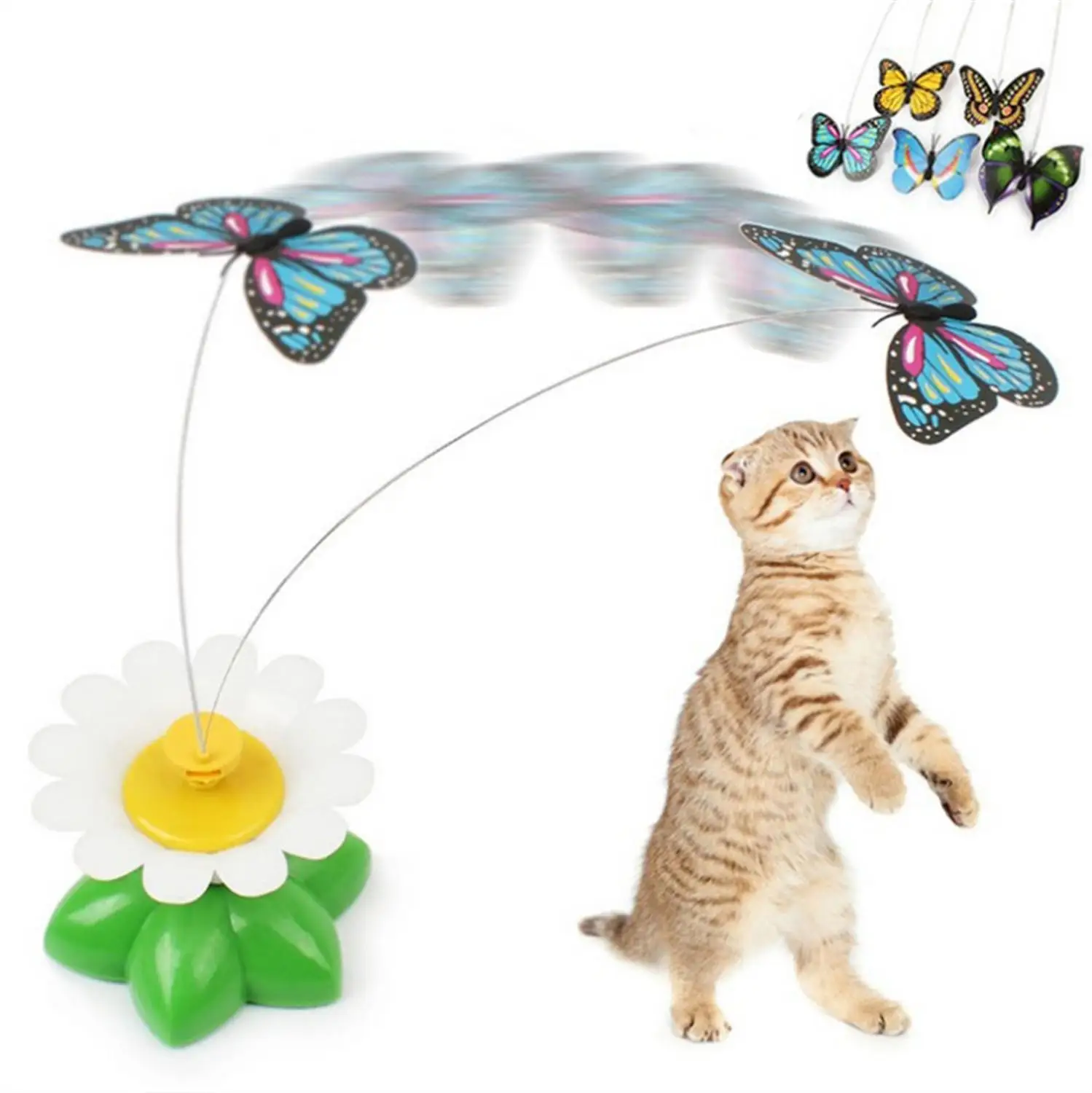 

Funny Pet Kitten Scratching Toy Electric Butterfly Flying Around the Flower Attractive Rotating Fly Bird Pet Toys Cat Teaser Toy
