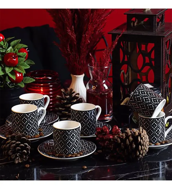 12 Parça Porcelain чашка для кофе по-турецки Black | Дом и сад