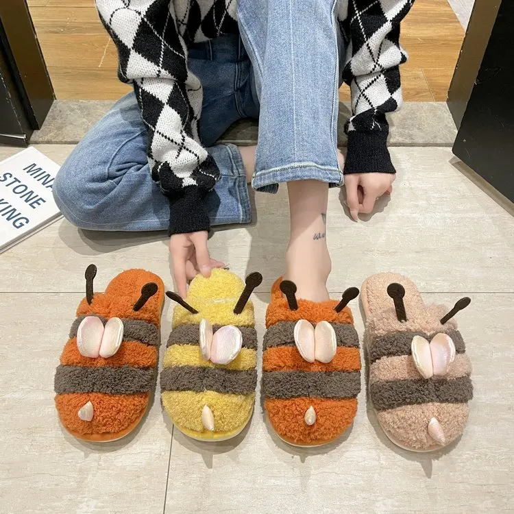 Winter New Ladies Cotton Slippers Simple and Comfortable Animal Cotton Slippers Women Flat Slippers Women Furry Slippers Women